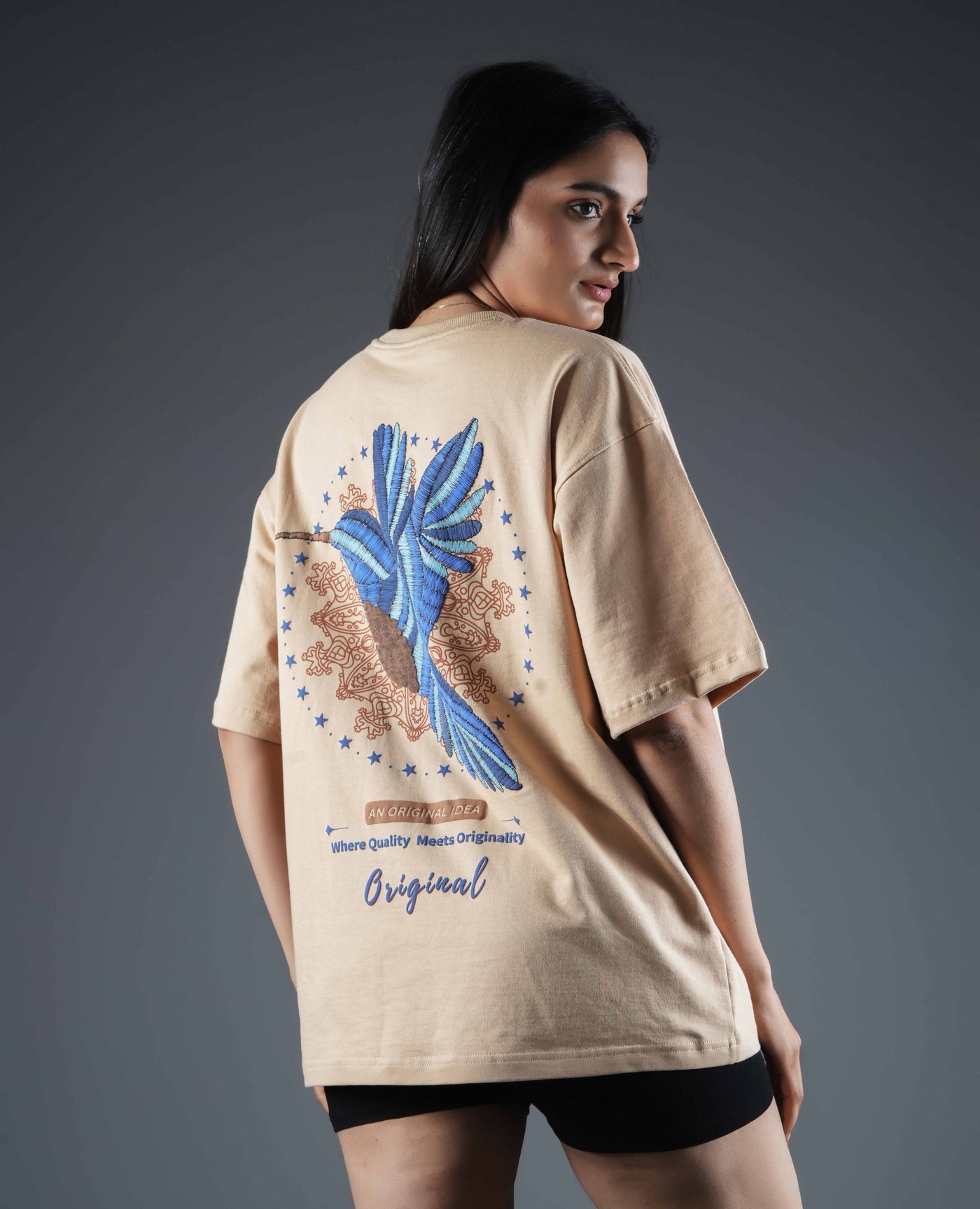 King Fisher Bird Puff Print Oversized T-shirt