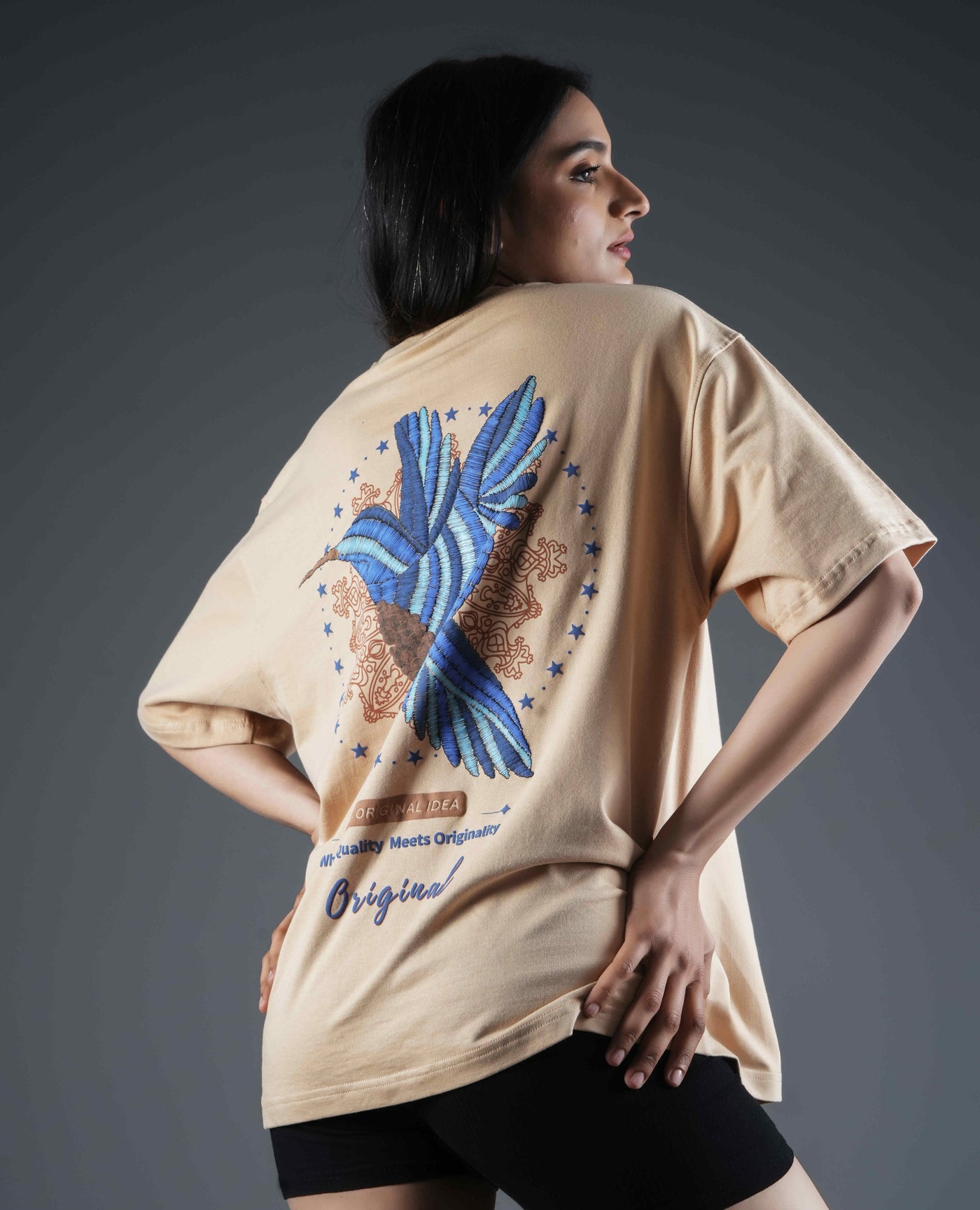 King Fisher Bird Puff Print Oversized T-shirt