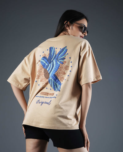 King Fisher Bird Puff Print Oversized T-shirt