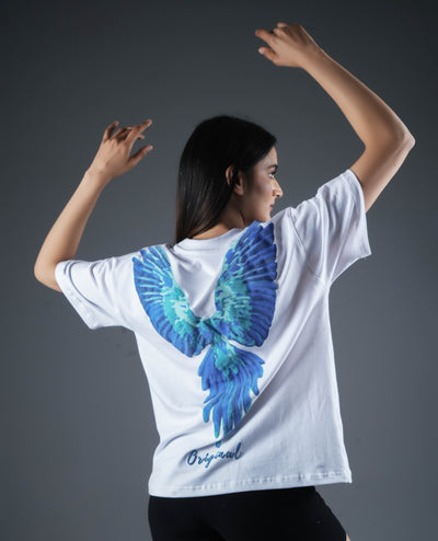 Flying Parrot Puff Print Oversized T-shirt