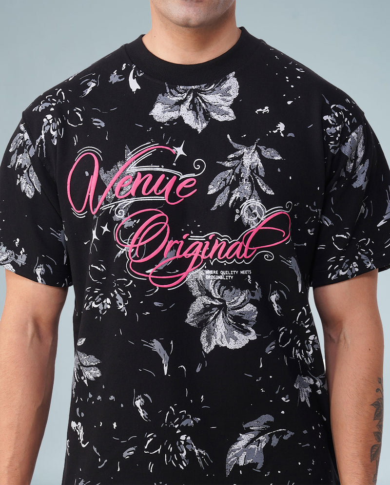 Roar Bloom Oversized Tee – Jungle Black