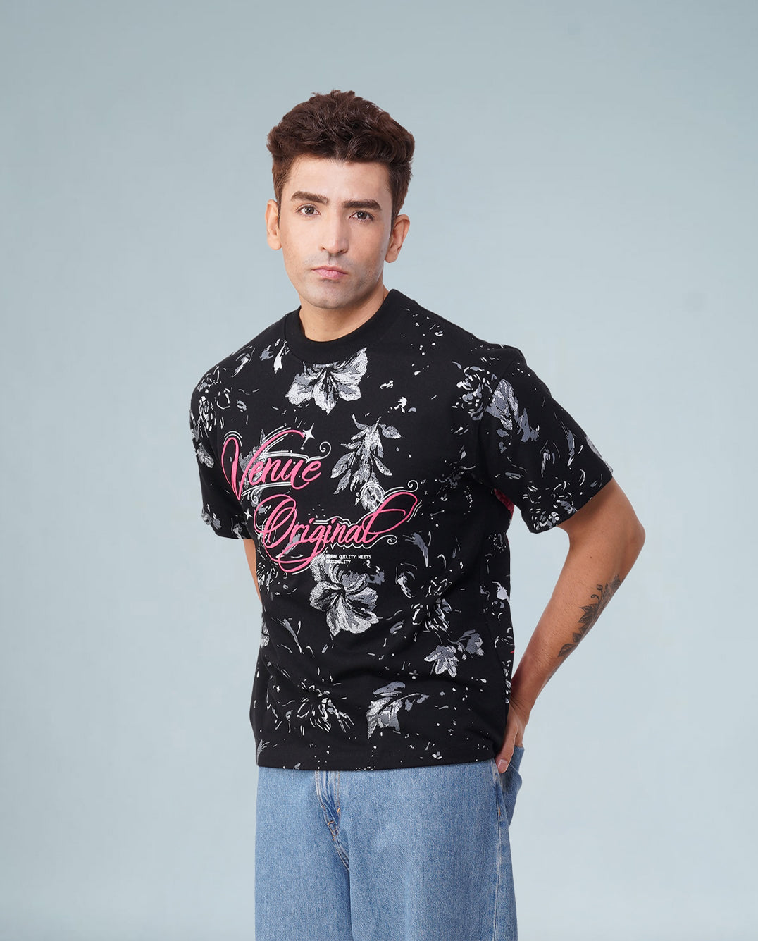 Roar Bloom Oversized Tee – Jungle Black