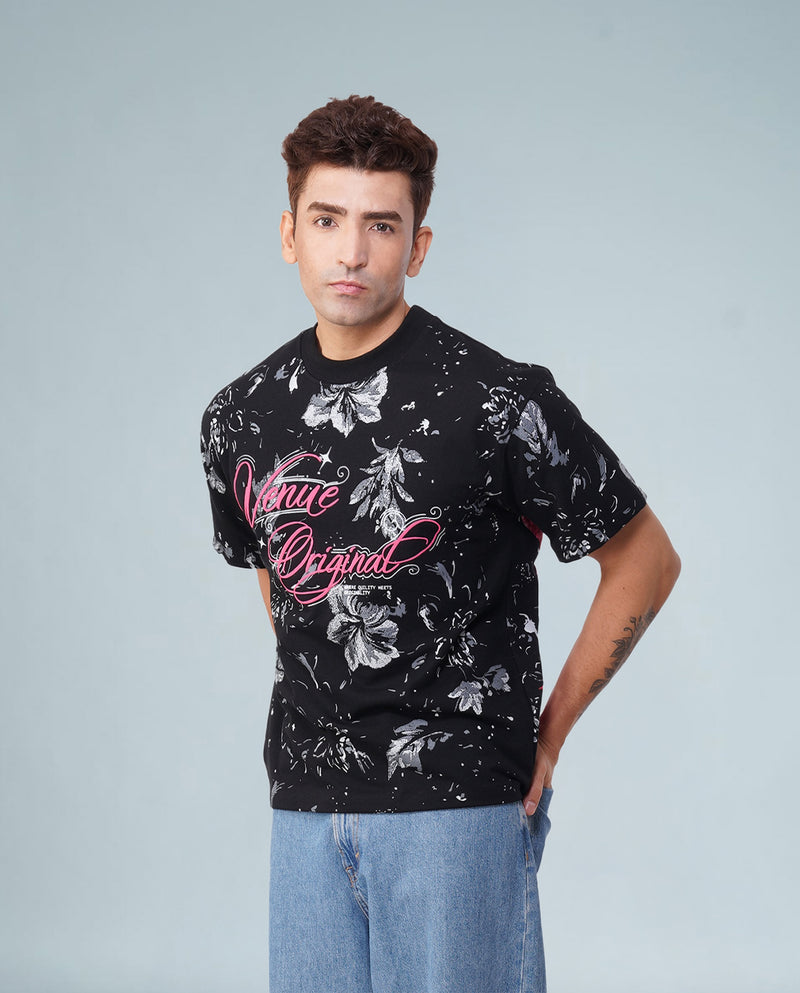 Roar Bloom Oversized Tee – Jungle Black