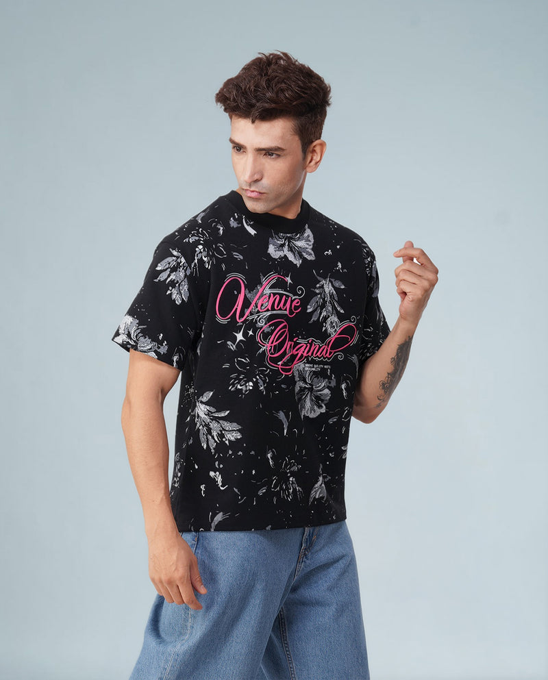 Roar Bloom Oversized Tee – Jungle Black