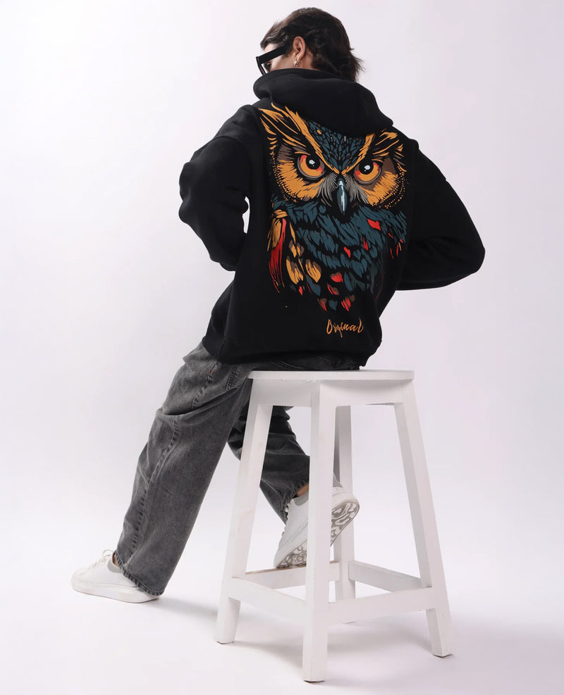 Night Owl Puff Print Oversized Hoodie - Main Image