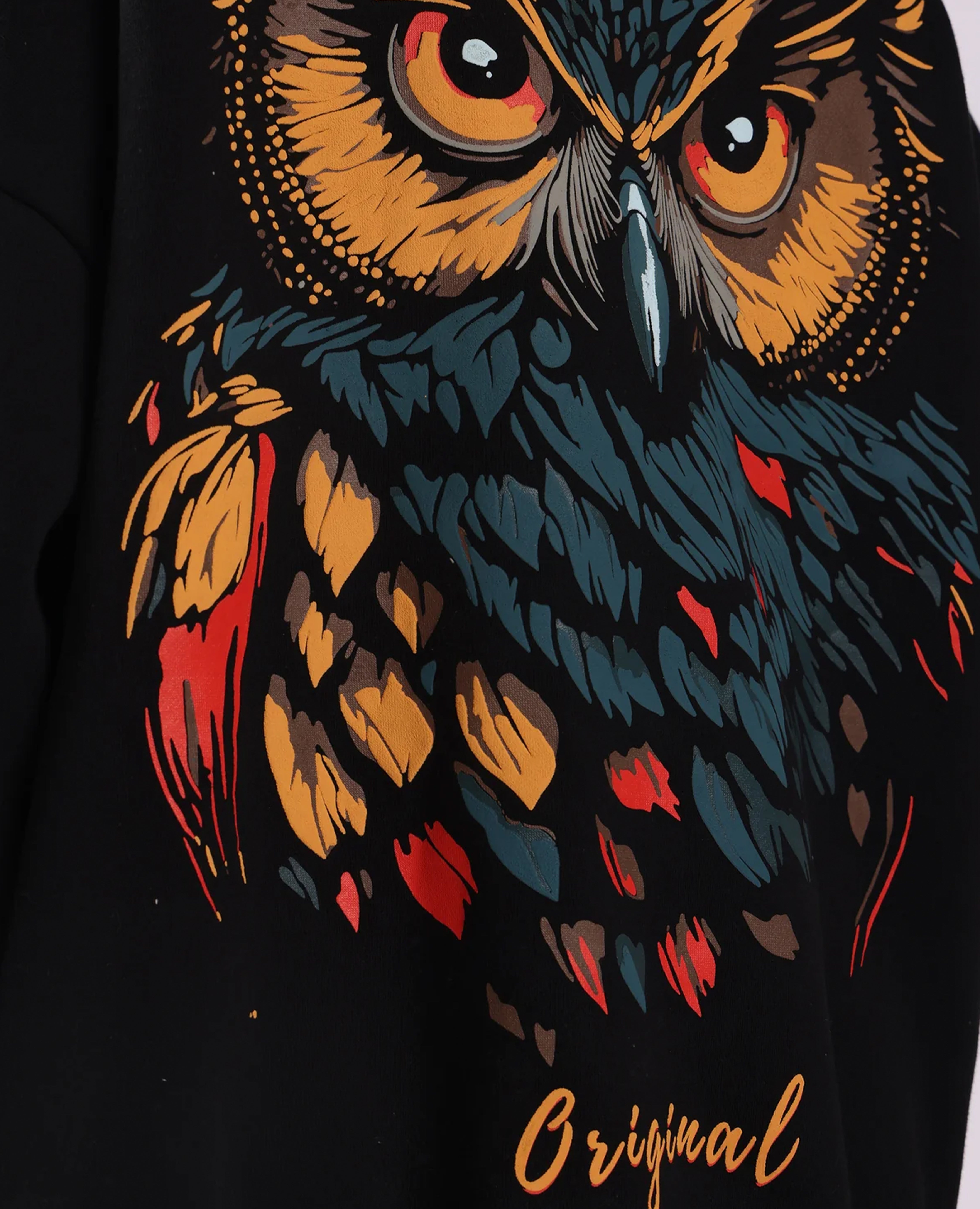 Night Owl Puff Print Oversized Hoodie