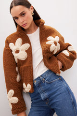 Daisy Print Zip-Up Sherpa Jacket