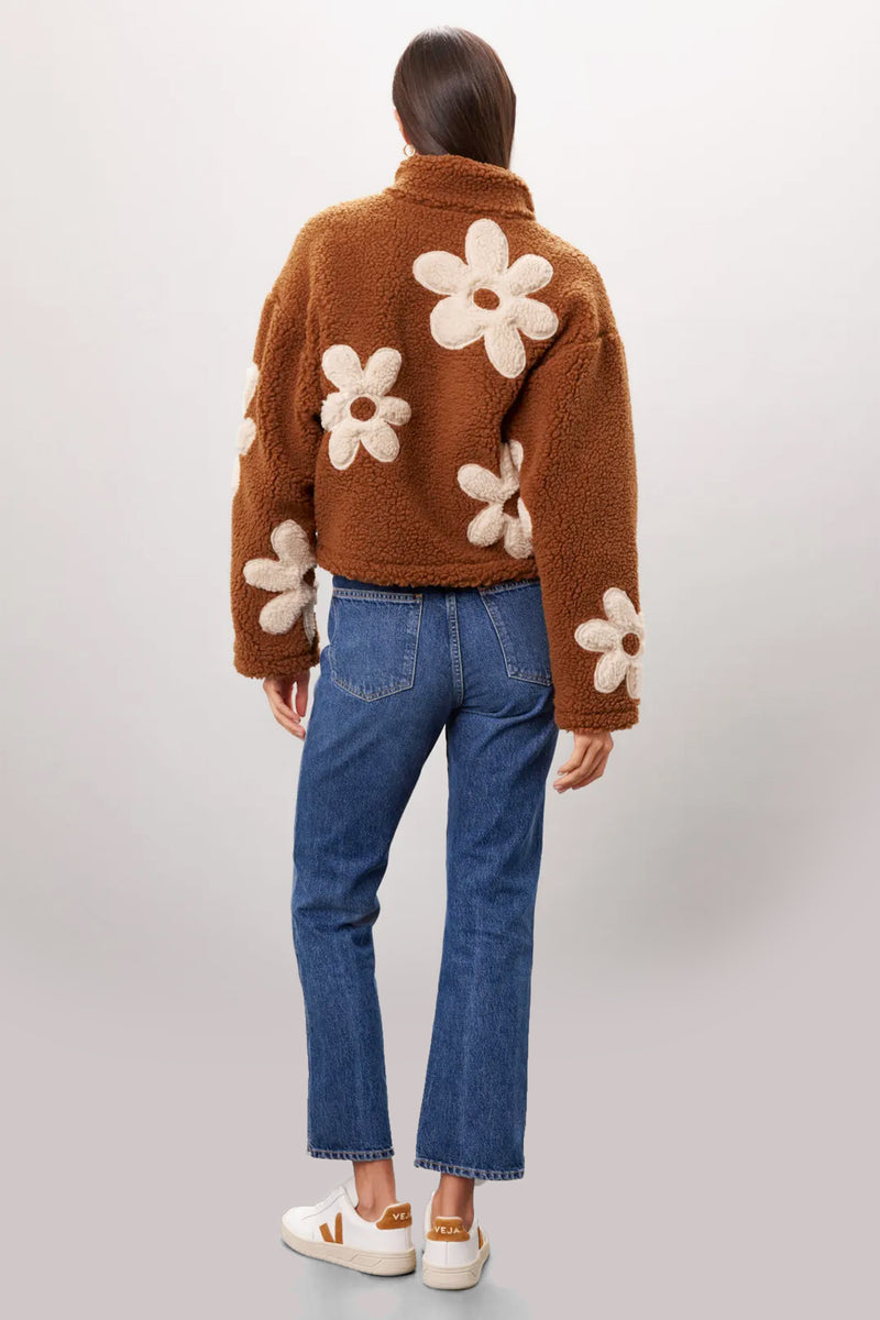 Daisy Print Zip-Up Sherpa Jacket