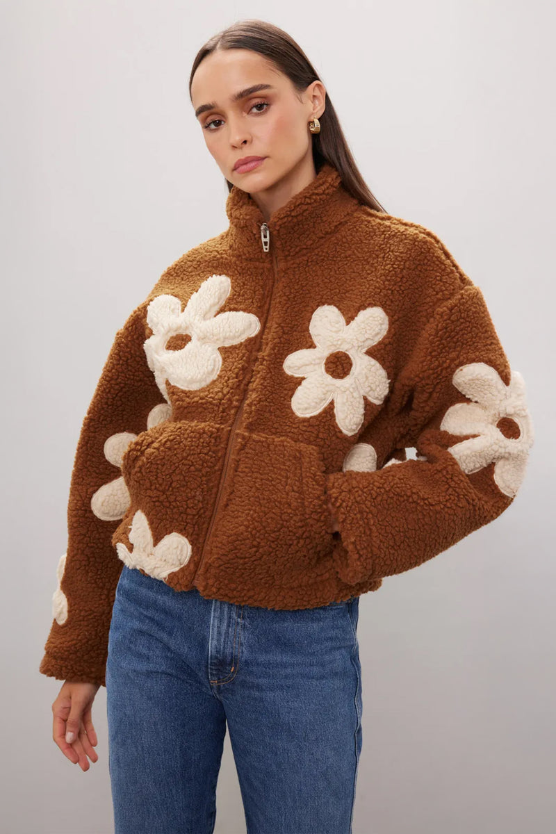 Daisy Print Zip-Up Sherpa Jacket