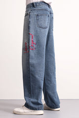 Indigo Drift Embroidered Denim Pants