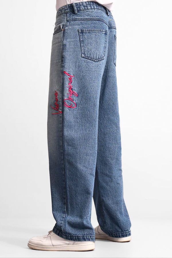 Indigo Drift Embroidered Denim Pants
