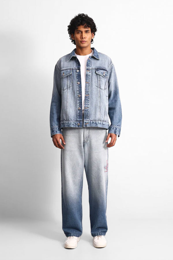 Indigo Drift Embroidered Denim Pants
