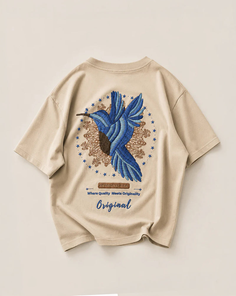 King Fisher Bird Puff Print Oversized T-shirt