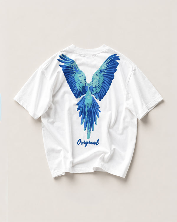 Flying Parrot Puff Print Oversized T-shirt