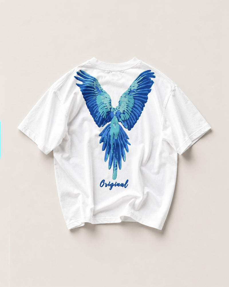 Flying Parrot Puff Print Oversized T-shirt