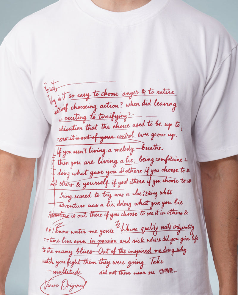 Scripted Chaos Oversized Tee – Red Ink Manifest Drop